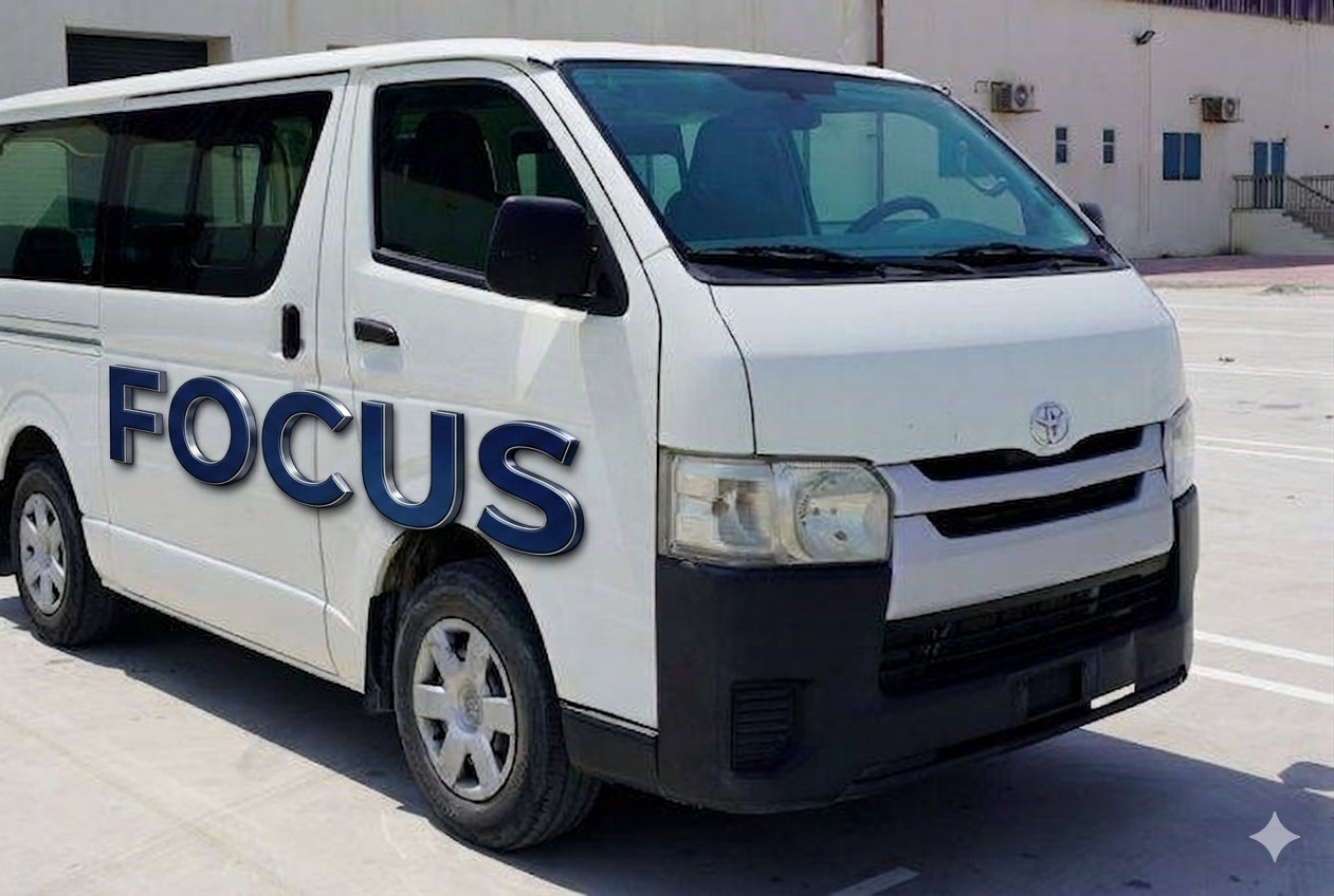 Illustration of a white ministry van with FOCUS lettering on its side